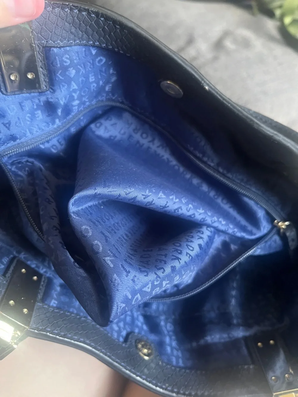 kate spade snakeskin navy pebbled leather tote with detachable strap